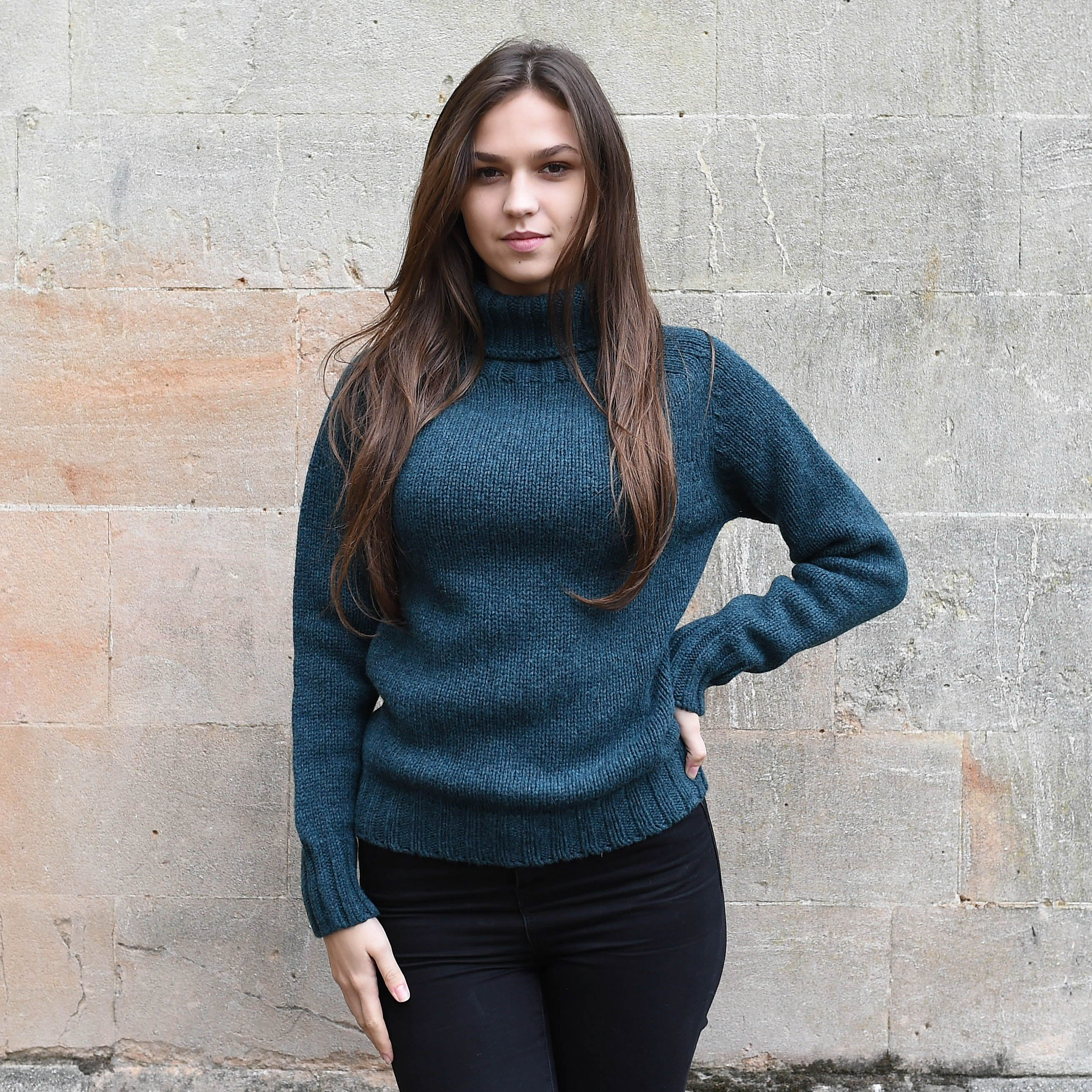 Pure Geelong Wool Roll-Neck Sweater-'The Powis' Rich Teal