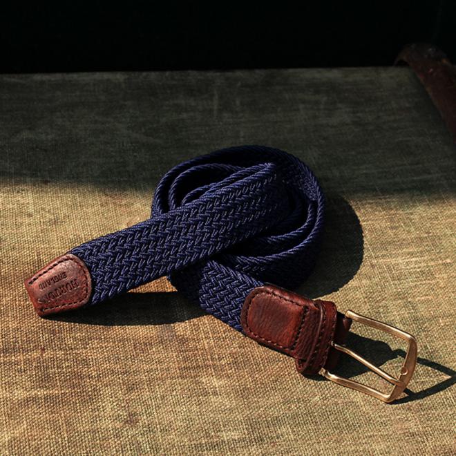 Plain Deep Blue Elastic Belt with Leather Finish