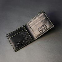 Black Leather Wallet With Subtle Yellow Stitch (J)