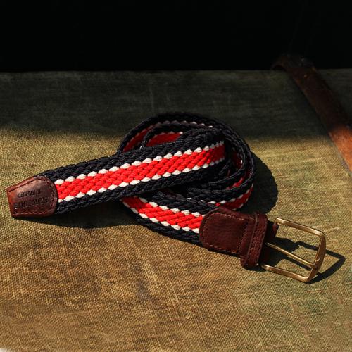 Stumpers Distinctively Classic Coloured elastic belt in Red, Navy and White with a Leather finish 